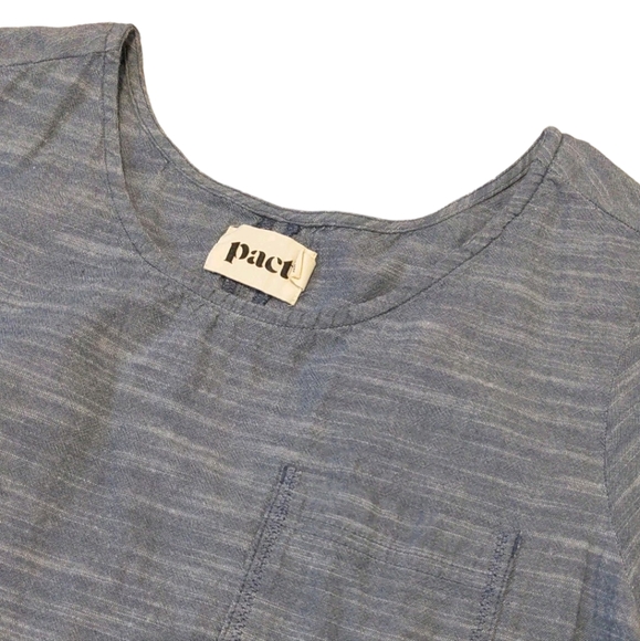 Pact Organic Cotton Chambray Blue Casual Short Sleeve Dress Size Medium - Picture 3 of 7